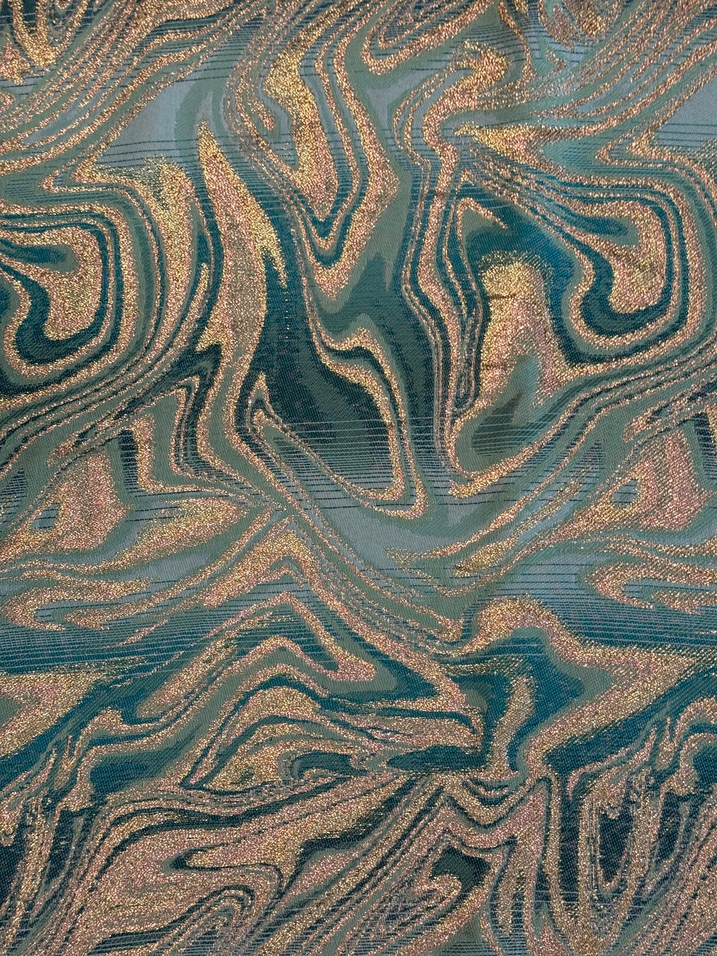 Tissu abstrait vert d’eau et doré - L: 1,80 m