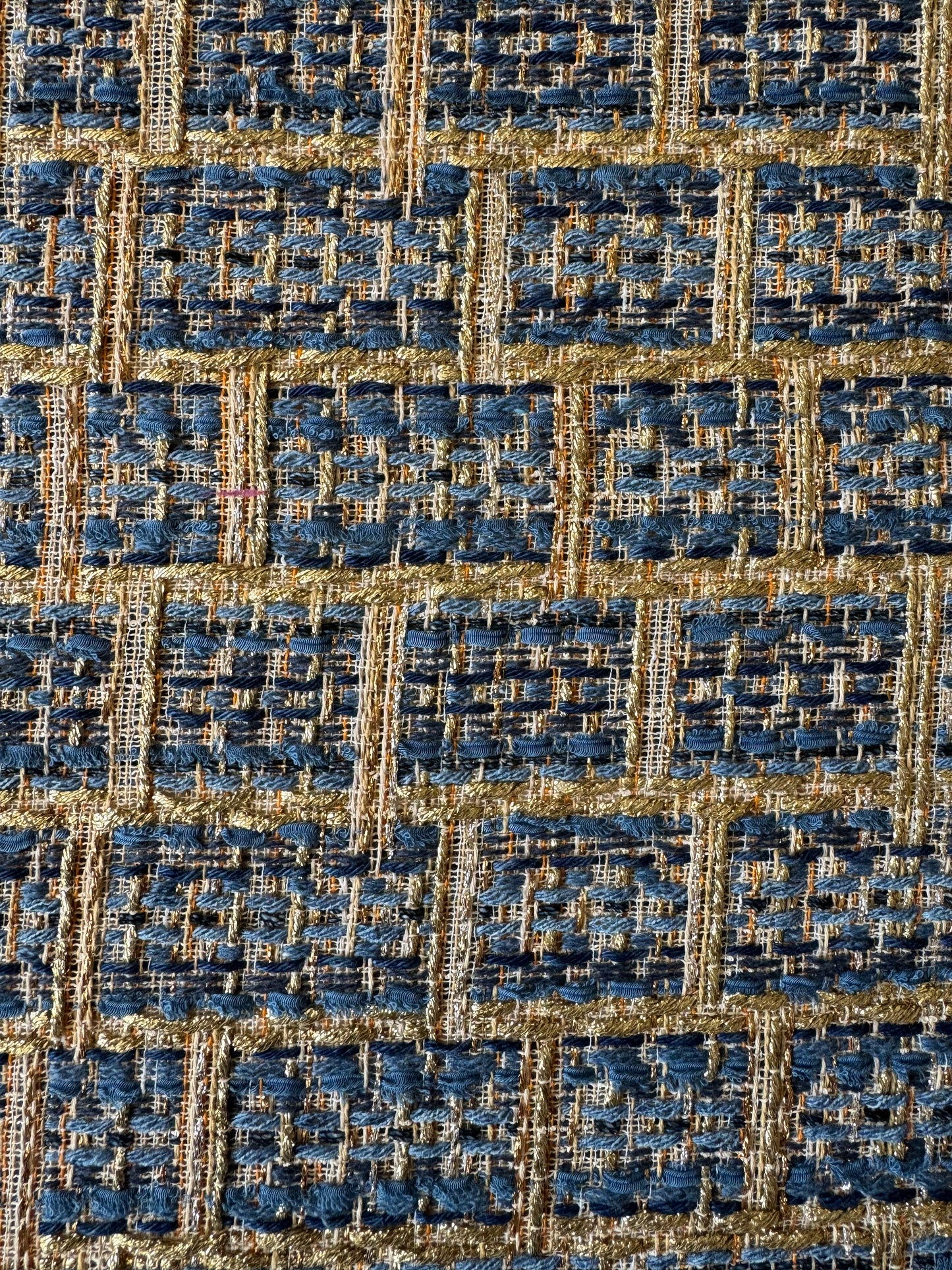Tissu carreaux bleu doré - L: 1 m