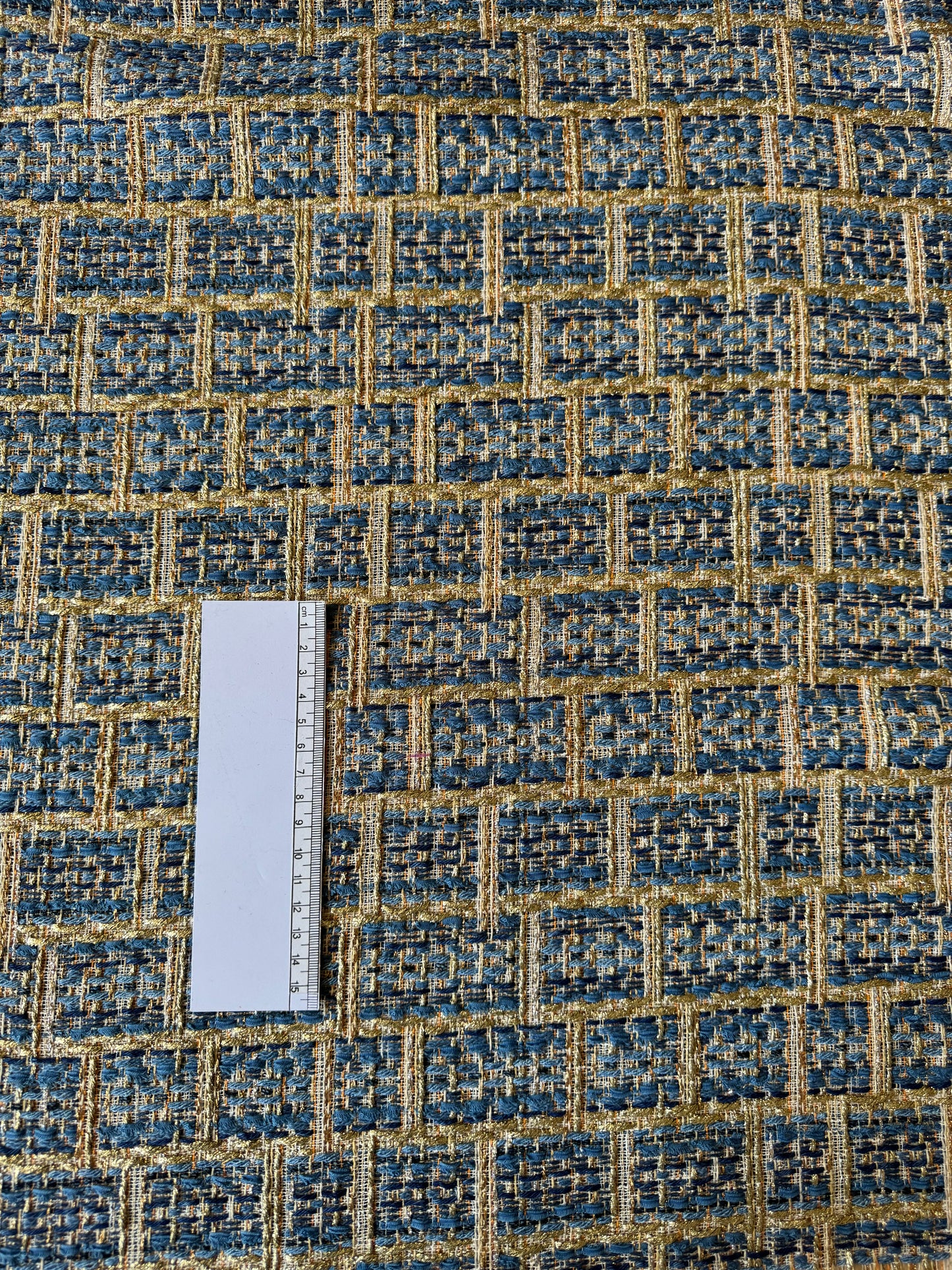 Tissu carreaux bleu doré - L: 1 m