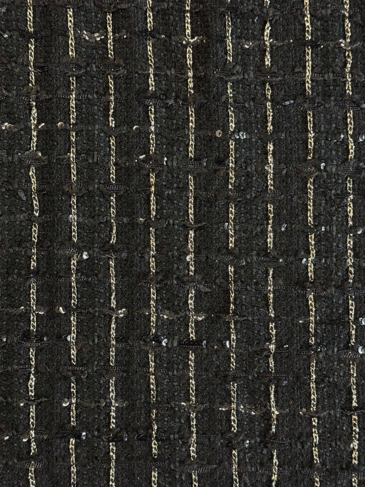Tweed noir et doré à sequins - L: 1,30