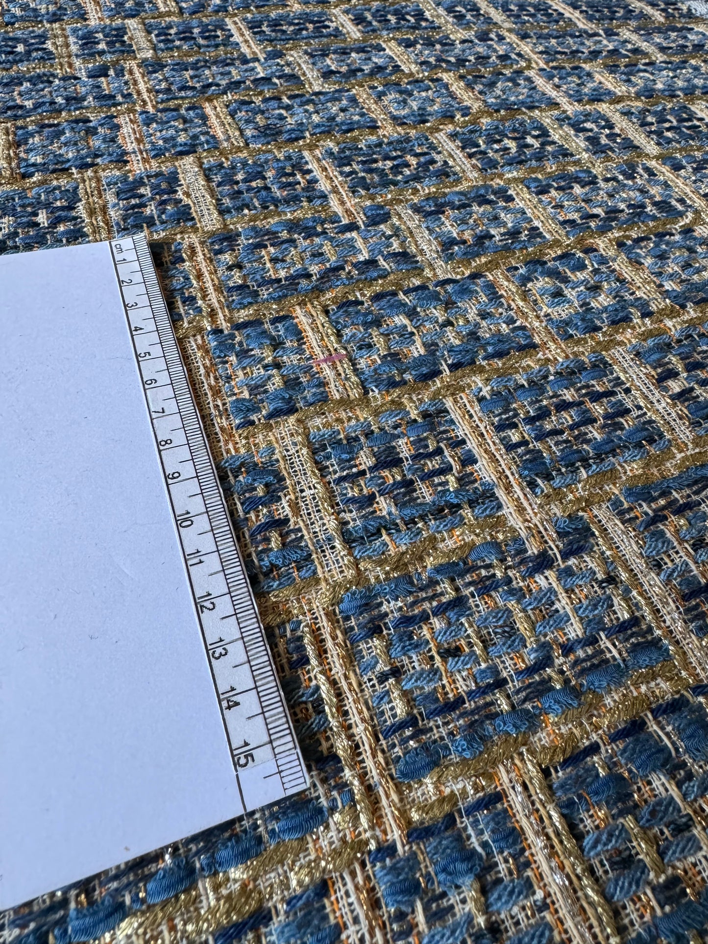 Tissu carreaux bleu doré - L: 1 m