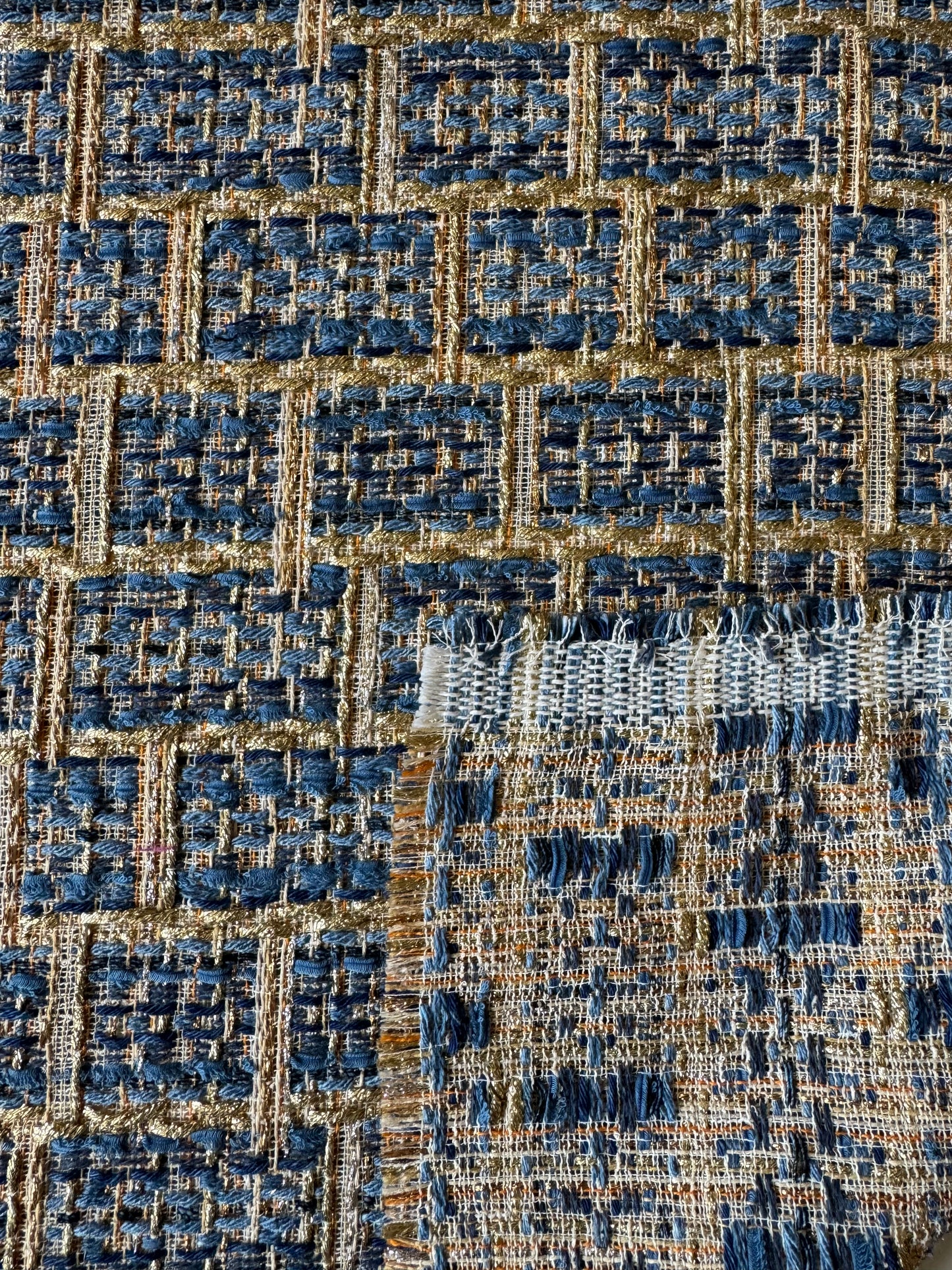 Tissu carreaux bleu doré - L: 1 m