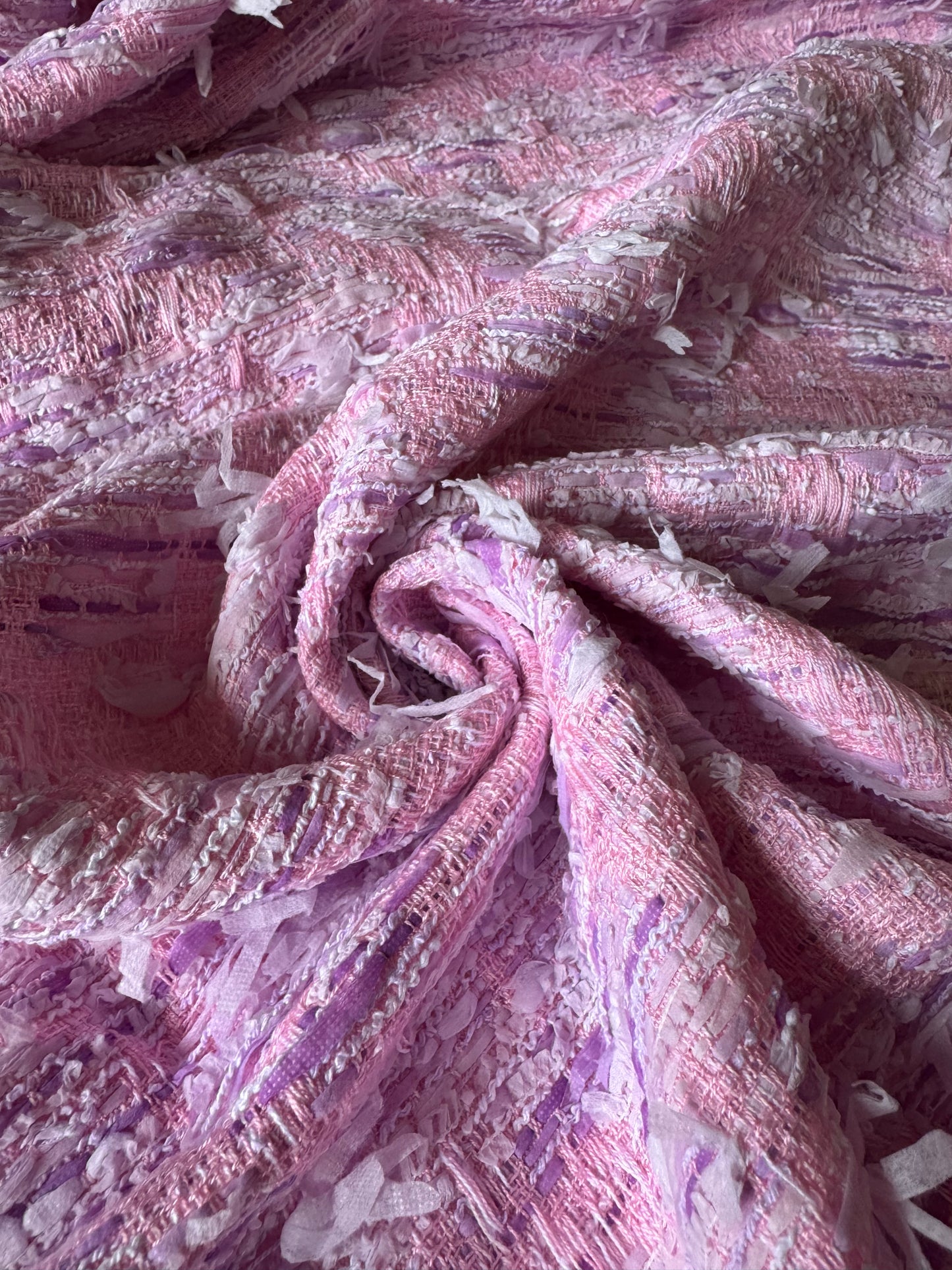Tissu fantaisie rose, blanc et mauve - L: 1,30 m