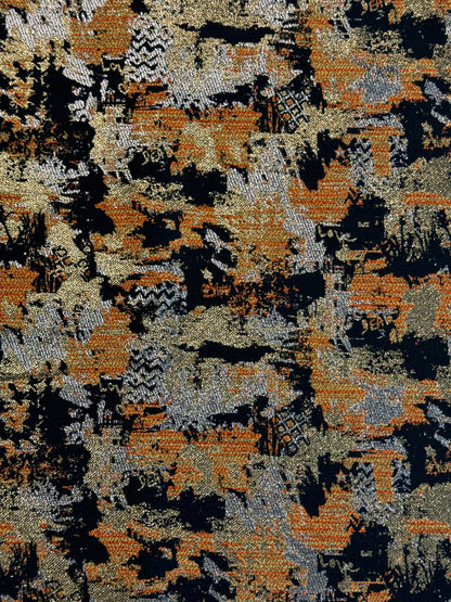 Tissu effet peinture noir orange doré  - L: 1,60 m
