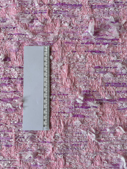 Tissu fantaisie rose, blanc et mauve - L: 1,30 m