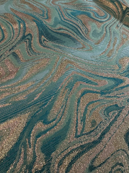 Tissu abstrait vert d’eau et doré - L: 1,80 m