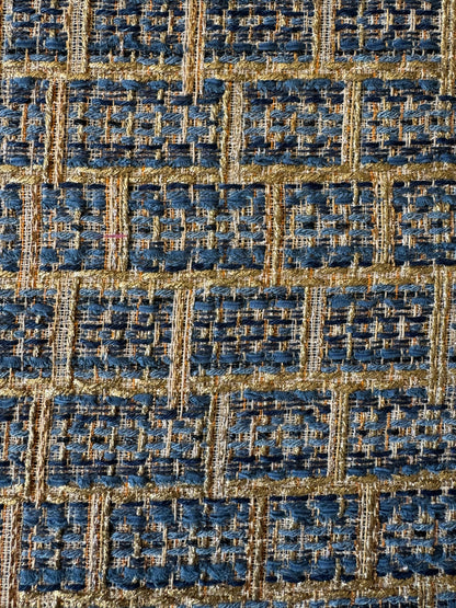 Tissu carreaux bleu doré - L: 1 m