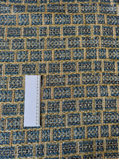 Tissu carreaux bleu doré - L: 1 m