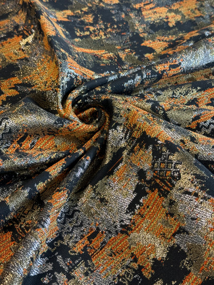 Tissu effet peinture noir orange doré  - L: 1,60 m