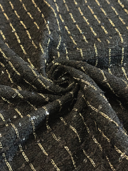 Tweed noir et doré à sequins - L: 1,30