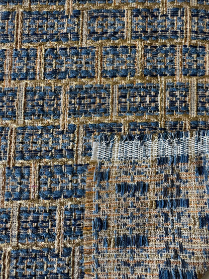 Tissu carreaux bleu doré - L: 1 m