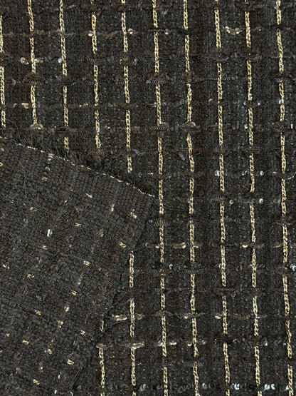 Tweed noir et doré à sequins - L: 1,30