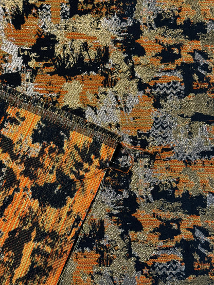 Tissu effet peinture noir orange doré  - L: 1,60 m