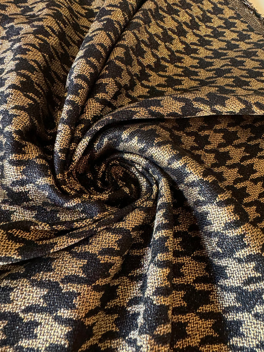 Tissu pied de poule noir doré - L: 1,30 m